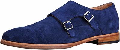 Men’s Monk Strap Blue Loafers Handmade Leather Dress Shoes