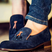 Handmade Men Tassels Blue Loafer Casual Dressing Shoes, Men Tassel Shoes - Thumbnail 4