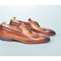 NEW HANDMADE MEN’s LUXURY TAN BROGUE MENS ITALIAN LEATHER TASSEL LOAFERS SHOES - Thumbnail 4