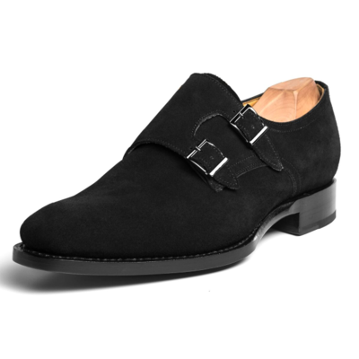 New handmade men neo suede double monk strap black shoes