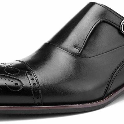 New luxury genuine leather men’s monk strap black oxfords handmade formal dress semi brogue shoes