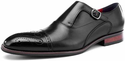 New Luxury Genuine Leather Men’s Monk Strap Black Oxfords Handmade Formal Dress Semi Brogue Shoes