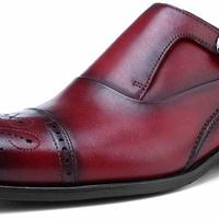 New Luxury Genuine Leather Men’s Monk Strap Oxfords Handmade Formal Dress Semi Brogue Shoes - Thumbnail 4