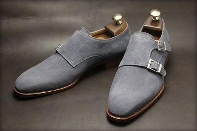 Men’s Handmade Double Monk Gray Casual Suede Leather Office shoes