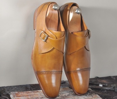 NEW HANDMADE MENS SINGLE MONKSTRAP TOBACCO TONE CLASSIC ITALIAN LEATHER LUXURY SHOE