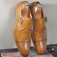 NEW HANDMADE MENS SINGLE MONKSTRAP TOBACCO TONE CLASSIC ITALIAN LEATHER LUXURY SHOE - Thumbnail 4