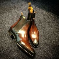 Handmade Chelsea Tan Shaded Pure Leather Shoes - Thumbnail 4