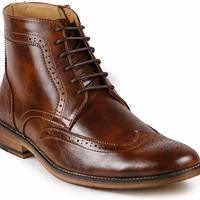 New Handmade Men’s Brown Wing Tip Lace up Ankle Dress Oxford Boot - Thumbnail 3