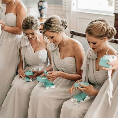 One shoulder chiffon bridesmaid dresses with bowknot - Thumbnail 4
