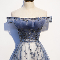 Blue tulle sequins long prom dress evening dress - Thumbnail 1