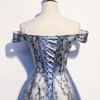 Blue tulle sequins long prom dress evening dress - Thumbnail 2