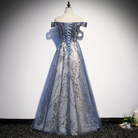 Blue tulle sequins long prom dress evening dress - Thumbnail 3