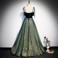 Green Velvet Tulle Prom Dress Formal Dress - Thumbnail 3
