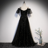 Black tulle lace long prom dress formal dress - Thumbnail 4