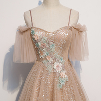 Champagne Sequins Tulle Prom Dress Formal Dress - Thumbnail 1