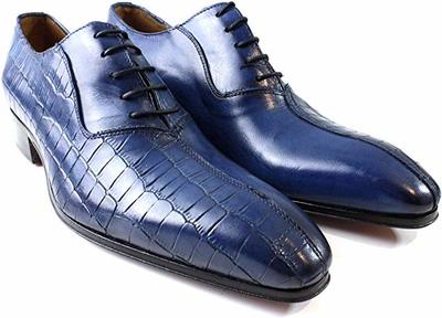 Handmade Kay Blue Half Crocodile Italian Leather Dress Shoes/Oxford Shoes