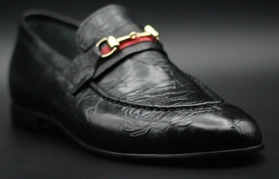 Handmade Men’s Genuine Black Printed Leather Moccasin Formal Wear Shoes