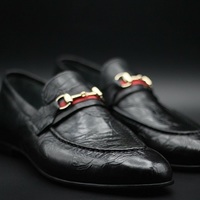 Handmade Men’s Genuine Black Printed Leather Moccasin Formal Wear Shoes - Thumbnail 1
