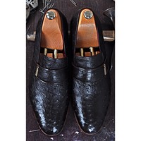 New Handmade Moccasin in Dark Brown Genuine Ostrich Leather - Thumbnail 1