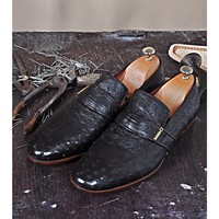 New Handmade Moccasin in Dark Brown Genuine Ostrich Leather - Thumbnail 4