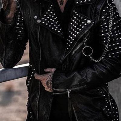 New handmade men’s black fashion studded punk style leather jacket