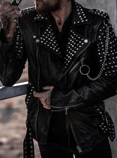 New Handmade Men’s Black Fashion Studded Punk Style Leather Jacket