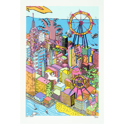 Large screenprint: manhattan floating