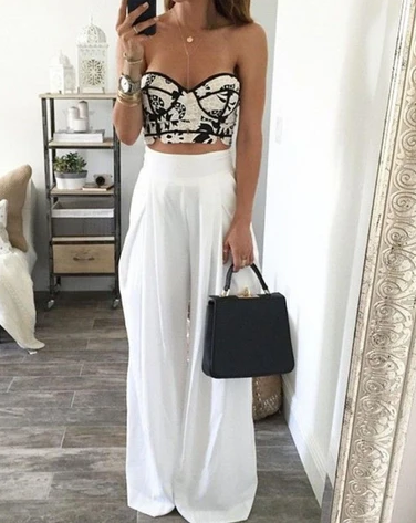 White High Waist Long Pants