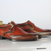 Handmade Brown Wing Tip Shoes Stylish Leather Lace Up Shoes For Men's - Thumbnail 3