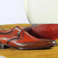 Handmade Brown Wing Tip Shoes Stylish Leather Lace Up Shoes For Men's - Thumbnail 2