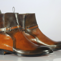 Handmade Ankle Tone Brown Leather jodhpurs Boot For Men's - Thumbnail 2