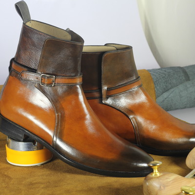 Handmade ankle tone brown leather jodhpurs boot for men's - Thumbnail 5