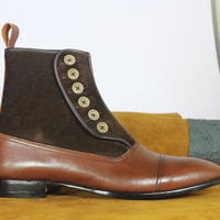 Handmade Men's Fashion  brown Leather Suede Cap toe Buttons Top Boots - Thumbnail 3