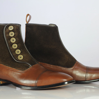 Handmade Men's Fashion  brown Leather Suede Cap toe Buttons Top Boots - Thumbnail 1