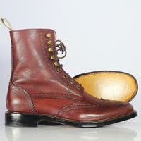 Handmade Men's Fashion Burgundy Wing tip Pebbled Leather Ankle Lace Up Boots - Thumbnail 2