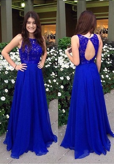 Royal Blue Prom Dresses with Lace Open Back