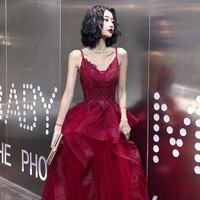 Burgundy lace prom gown evening dress - Thumbnail 2