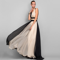 Elegant Chiffon V Neck Long Dress - Thumbnail 1