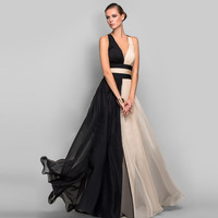 Elegant Chiffon V Neck Long Dress - Thumbnail 2