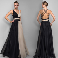 Elegant Chiffon V Neck Long Dress - Thumbnail 3