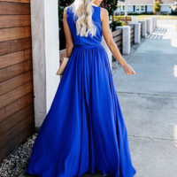 V Neck Sleeveless Long Party Dress - Thumbnail 1