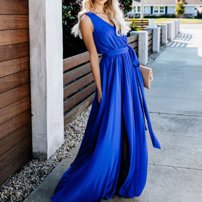V neck sleeveless long party dress - Thumbnail 3