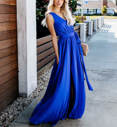 V Neck Sleeveless Long Party Dress