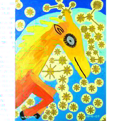 Medium print: orange fantasy pegasus # 7 head with stars