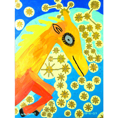 Medium Print: Orange Fantasy Pegasus # 7 Head with Stars