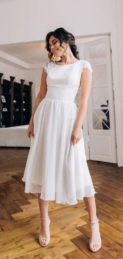 Beauty Cap Sleeve Boho Wedding Dress,Short Wedding Dress
