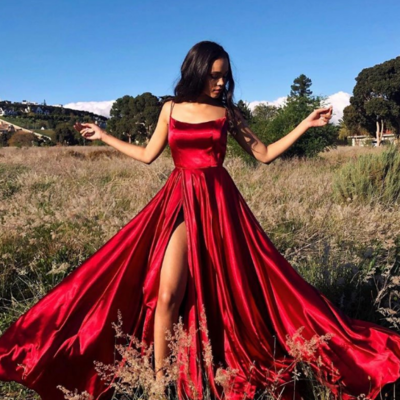 Hot popular spaghetti straps sexy red prom dresses with split front - Thumbnail 4