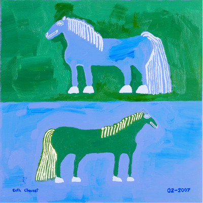 Medium print: double lavendar and teal fantasy horses