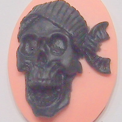 6 of 25x18 mm skull with bandana cameos pirate gothic black over pink zombie wow