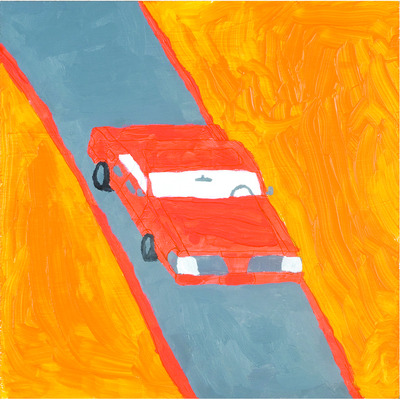 Medium print: orange car on the streets of manhattan